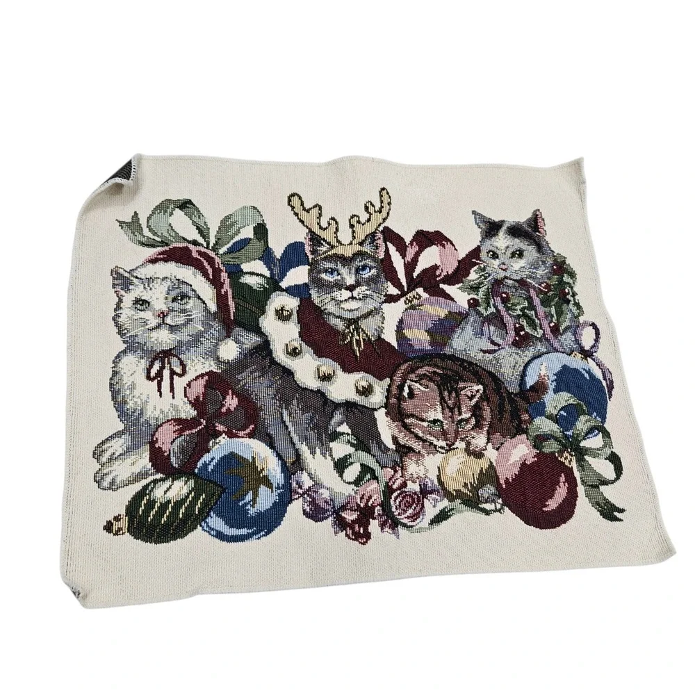 Cats Christmas Tapestry‎ Placemat Ornament Holiday Décor Cute Woven One Piece